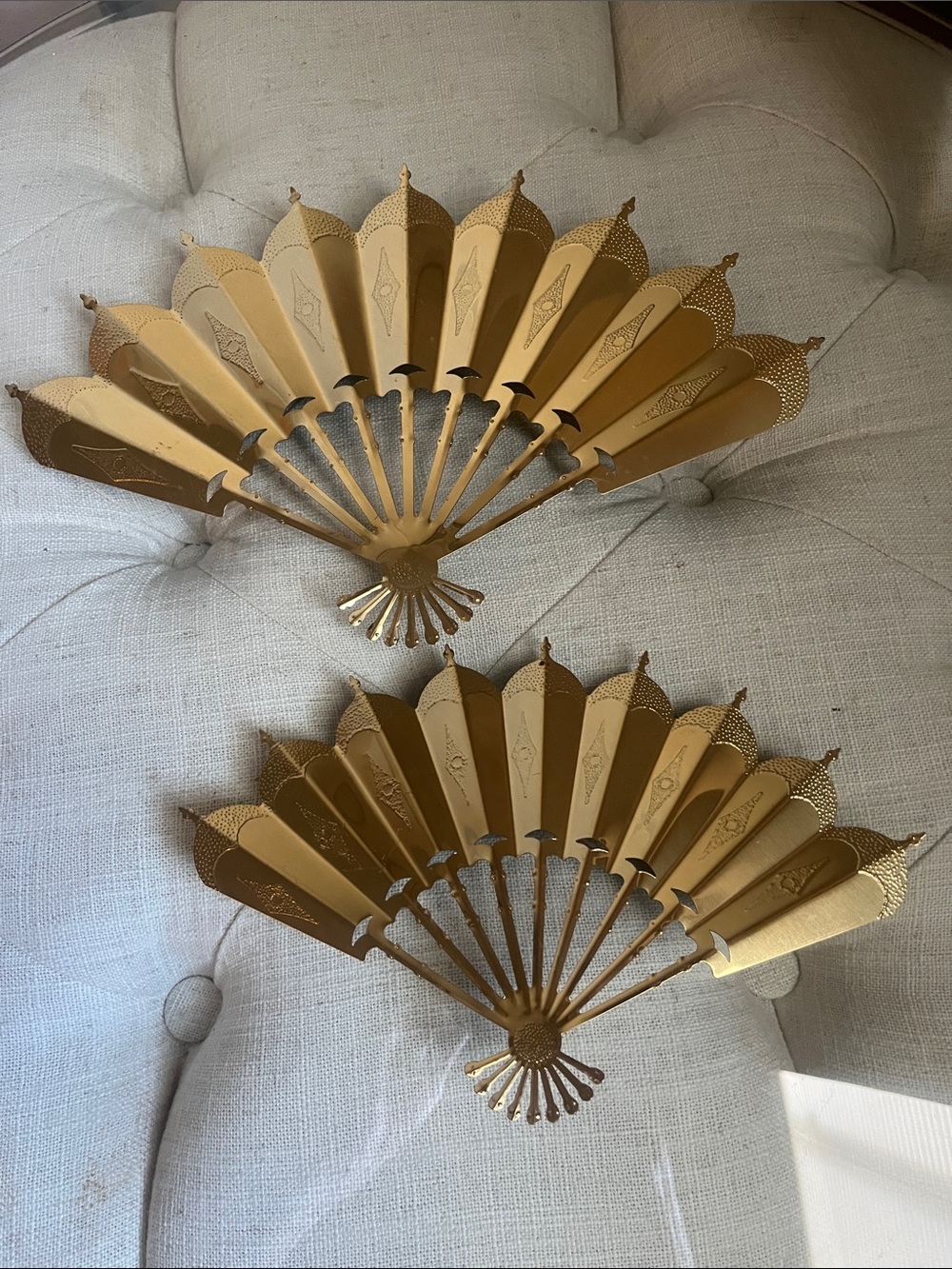 Vintage Gold-Tone Metal Fan Wall Sculptures - Decorative Pair